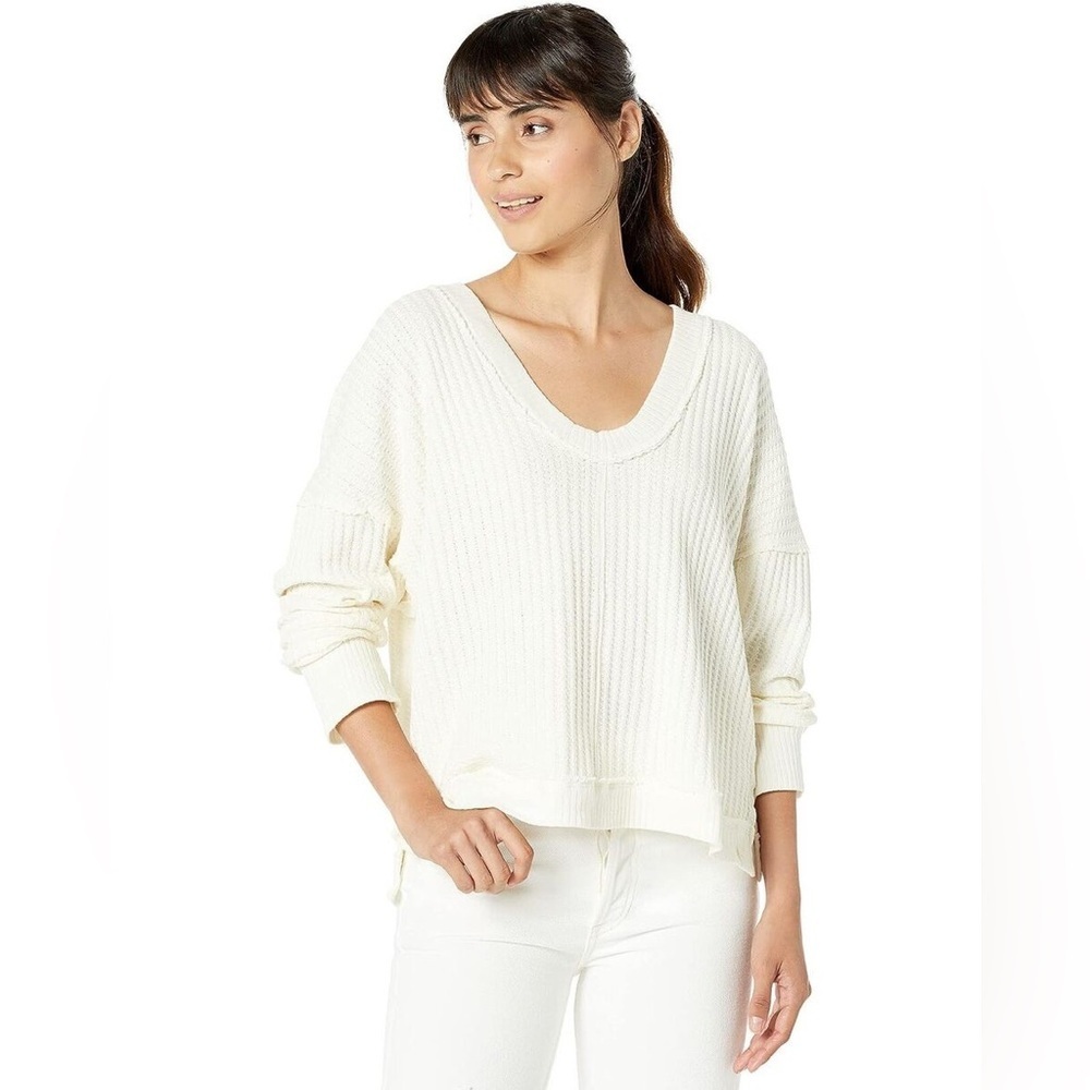 Free people women’s XS white waffle knit long sleeve blouse top magical thermal